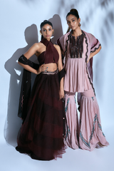 Corded Brown Top paired with Brown Skirt and Dupatta