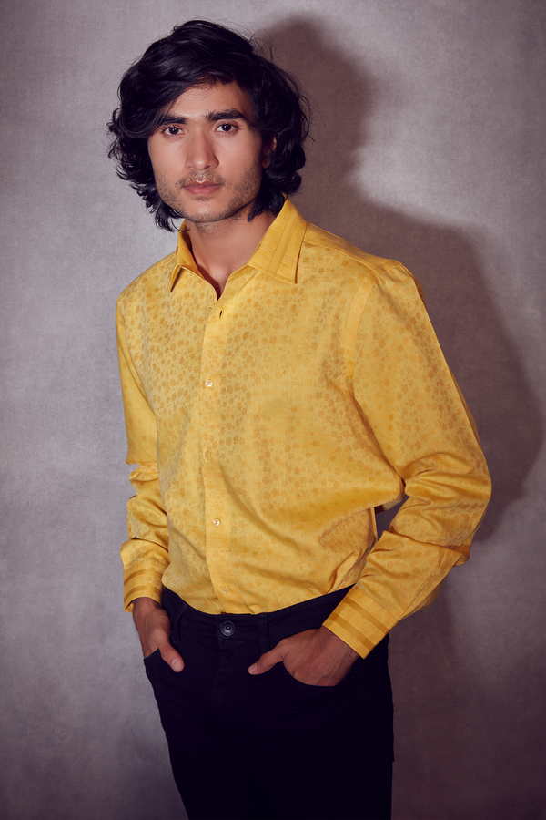 Floral Textured Tuscan Sun Yellow Shirt
