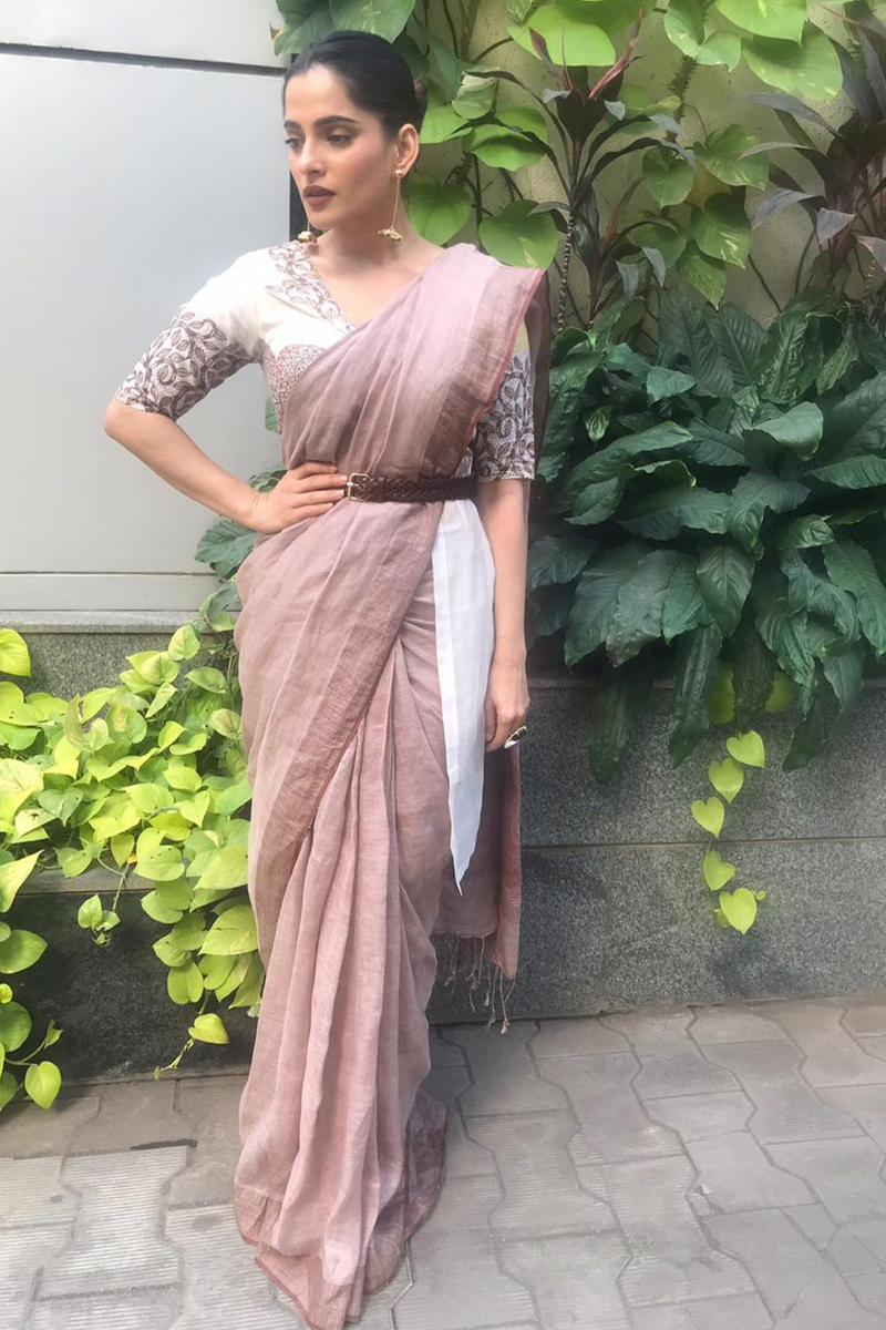 Priya Bapat In Linen Sari and Madhubani Blouse