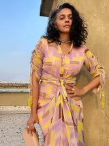 Isha Bhansali in Lemon Yellow Geometric Printed Draped Dress from Magical Wilderness Collection