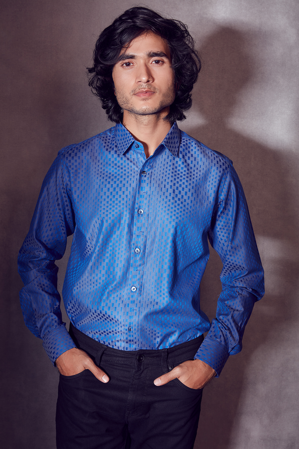 Contrasted Cobalt Blue and Textured Shirt