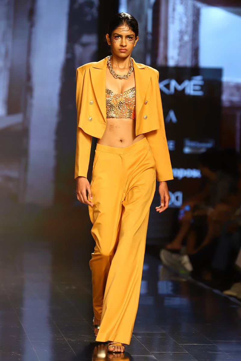 Mustard Suiting Flared Pants