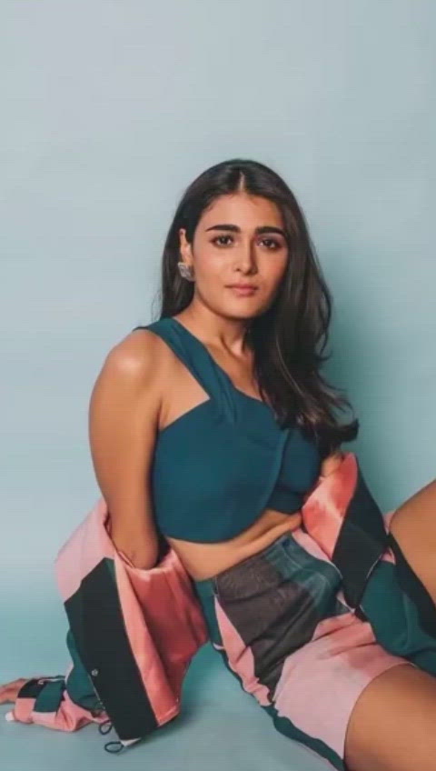 Shalini Pandey in One-shouldered Merino Suiting Teal Top and Short Printed Crepe Jacket and Shorts