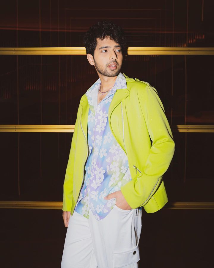 Armaan Mailk in Nirmooha's Lime Green Jacket with Belt from Magical Wilderness Collection