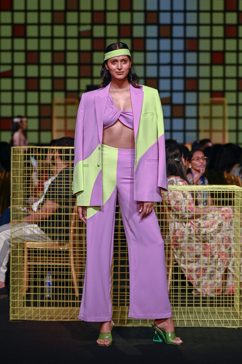 Lilac and Lime Green Colour Block Pants