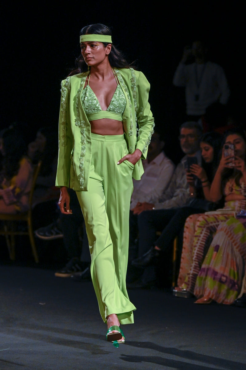 Lime Green Hand-Embroidered Blazer
