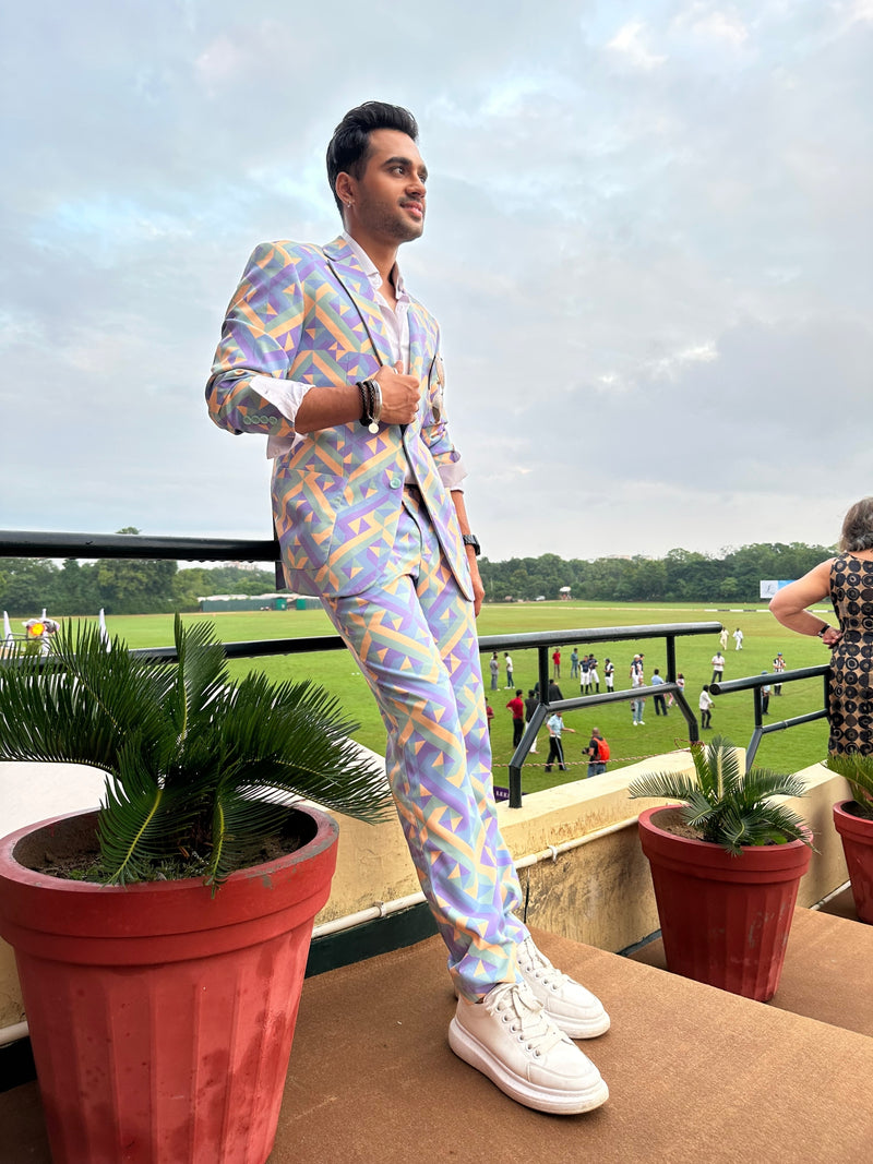 Yashvardhan Shah in Geometric Printed  Single Breasted Suit from Retro-Spection Collection