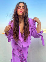 Shreen Sikka in our Lilac Embroidered Dress with Silt Paired with lilac Crop Blazer from Magical Wilderness Collection