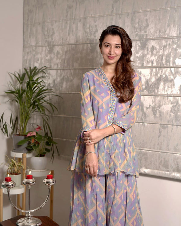 Gulnar Virk in Nirmooha's Hand-embroidered Kurta with Flared Pants From Retro Ethnic Collection