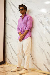 Usamaah Siddiqui in Our Lilac Linen Shirt with Cording Pocket detailing from Magical Wilderness Collection