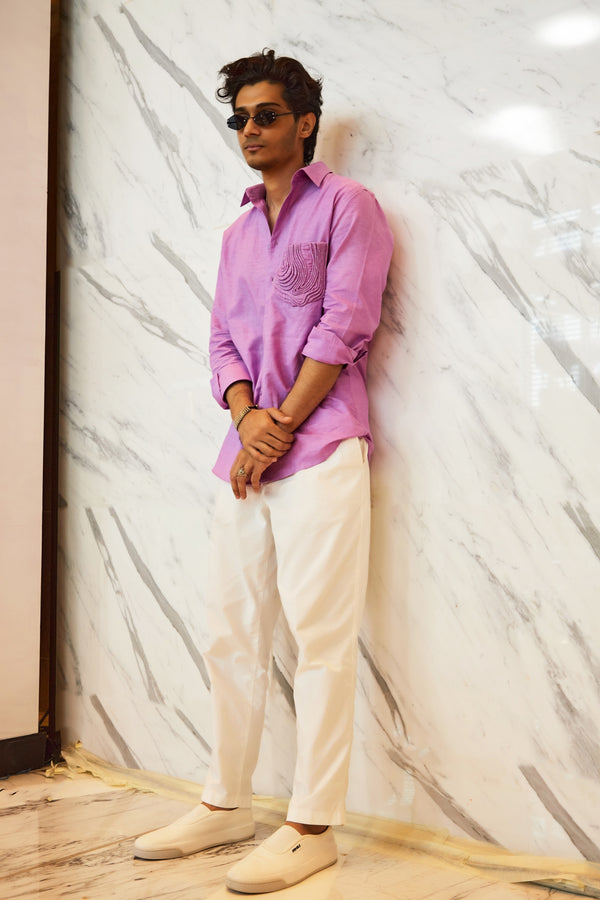 Lilac Linen Shirt with Cording Pocket detailing