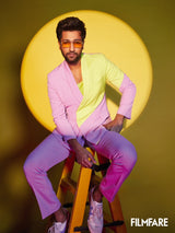 Vicky Kaushal in our Lilac and Lime Green Colour Block Blazer and Lilac Straight Fit Pants from Magical Wilderness Collection