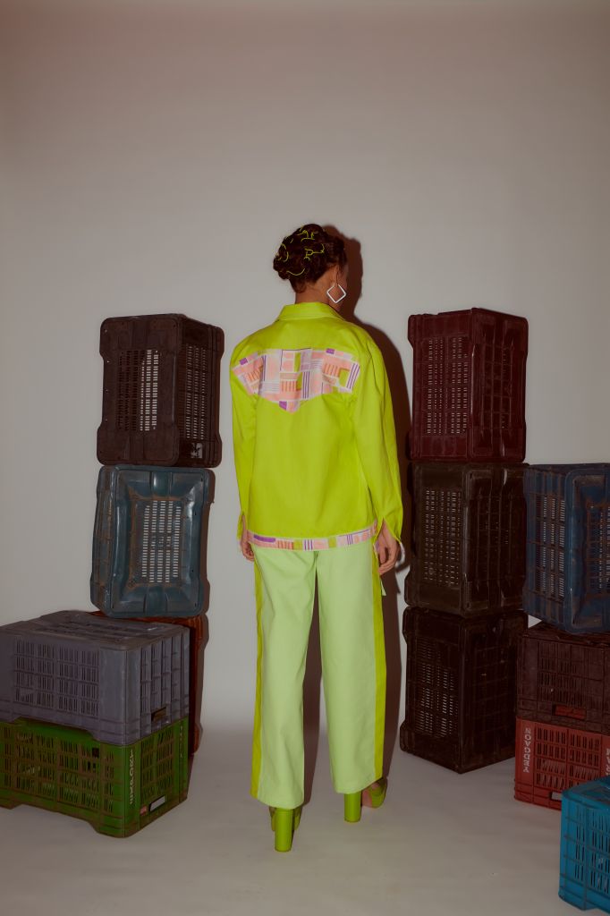 Lime Green Denim Jacket with Printed Back-Yoke and Rivet Detailing