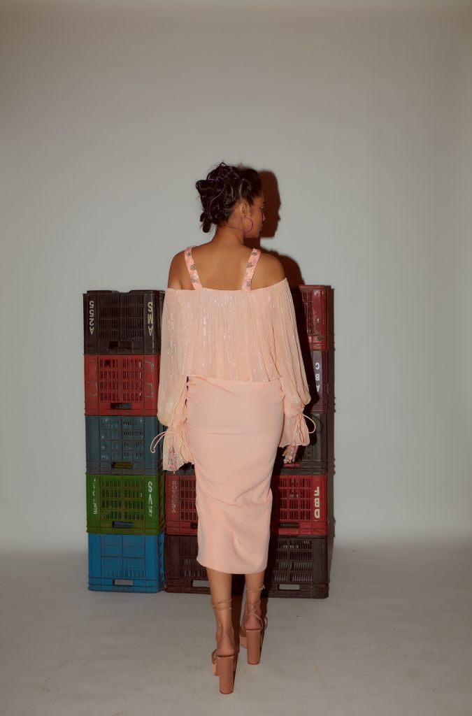Peach Draped Skirt with Draw String Detailing