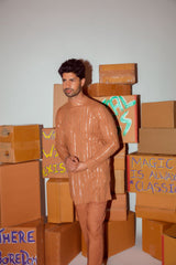 Brown Short Kurta with Cording Detailing and Straight Pants