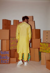 Yellow Kurta with Printed Cuff Detailing and Bomber Pants