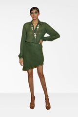 Green Pleated Short Skirt