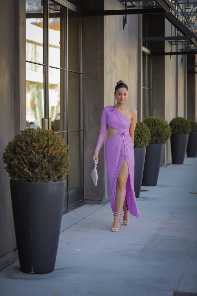 Shivani Raina in Lilac One Shoulder Hand Embroidered Draped Dress from Magical Wilderness Collection