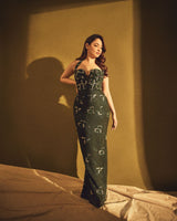Emerald Halter Neck Sequenced Gown with Plunge Neck & Back Slit