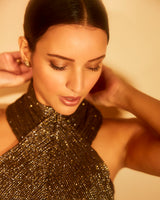 Tripti Dimri in our Brown Asymetrical Micro Dress with Cording Halter Neck from Ancienne Collection
