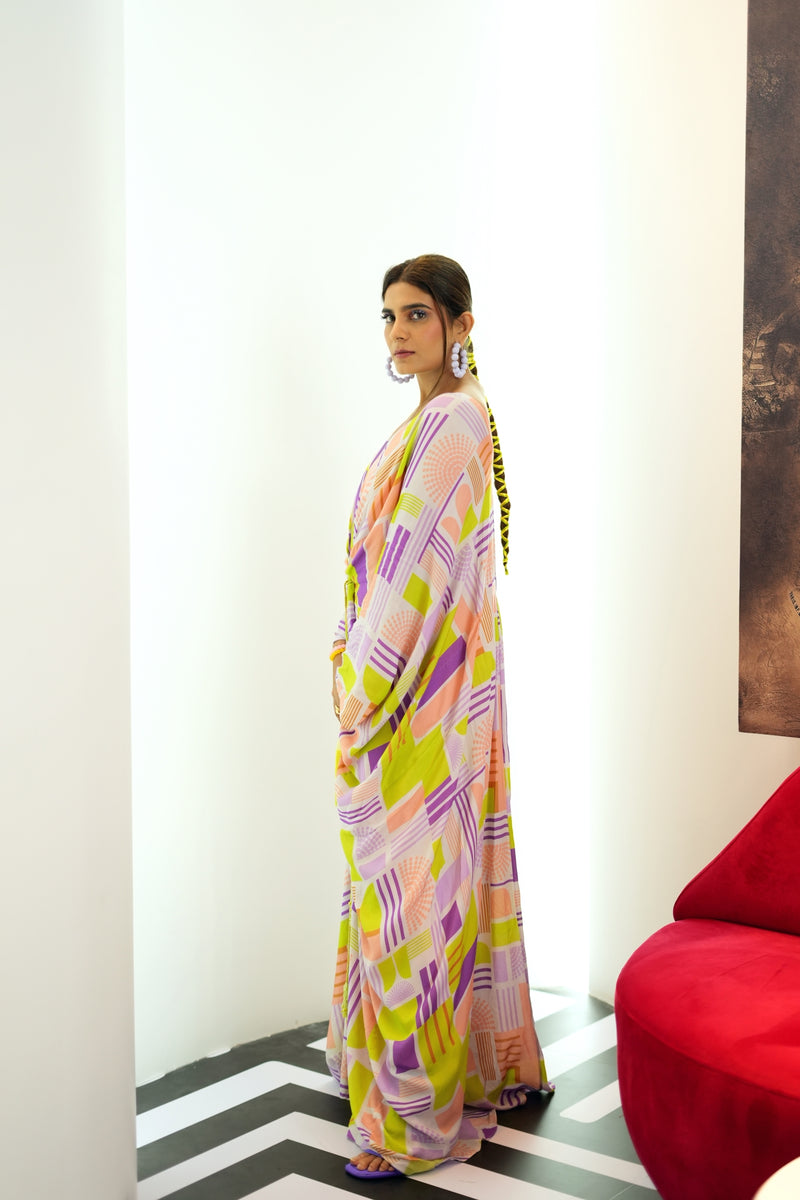Kirshna Talsara in Geometric Printed Kaftan with Slip from Magical Wilderness Collection