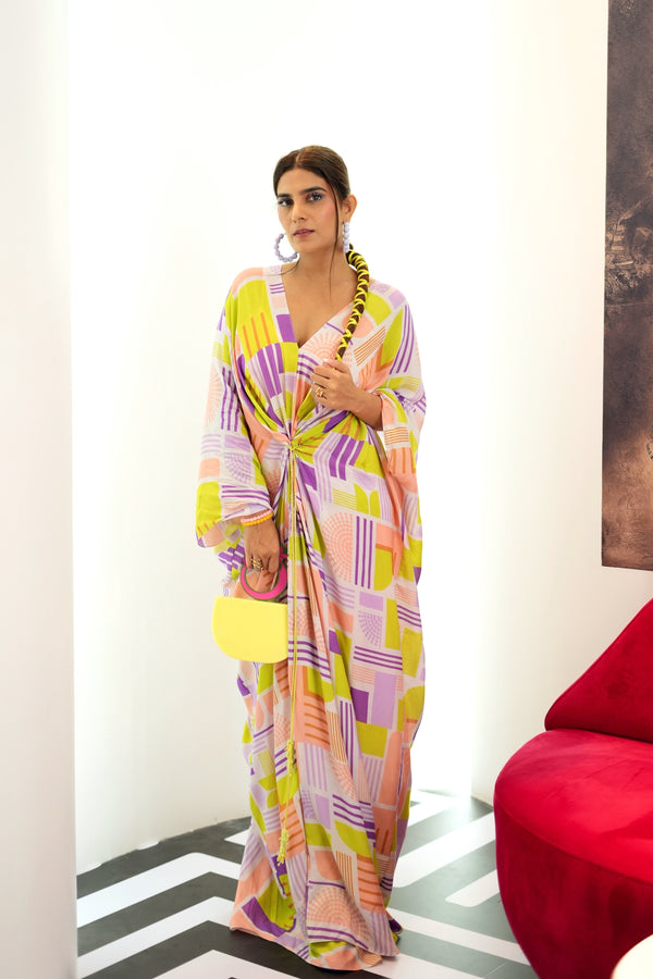 Kirshna Talsara in Geometric Printed Kaftan with Slip from Magical Wilderness Collection