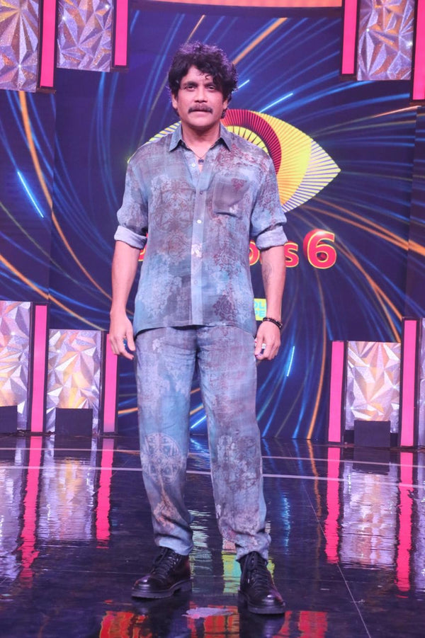 Akkineni Nagarjuna Rao in Our Printed Chiffon Shirt with Pants from Ancienne Collection